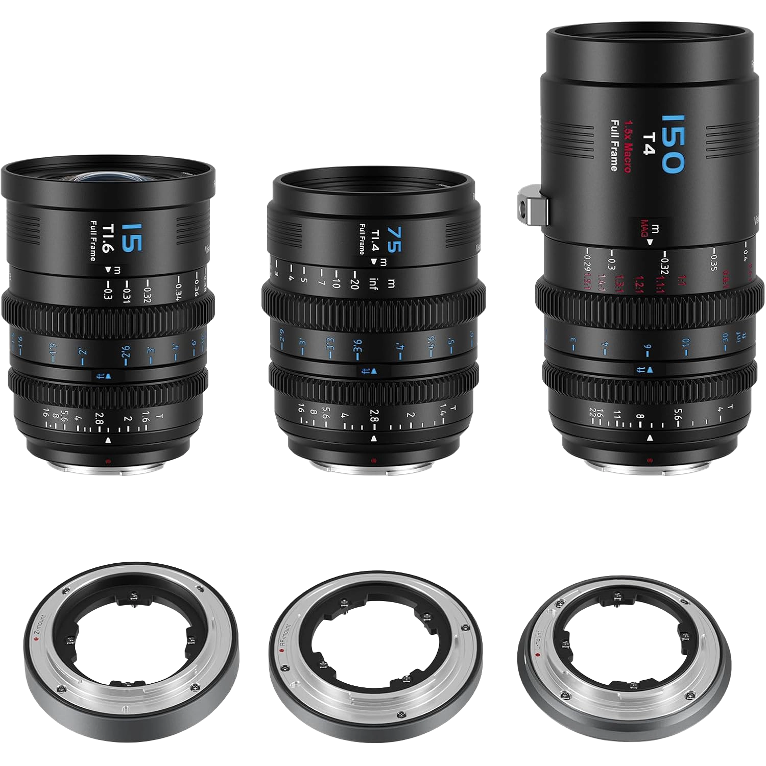 Sirui VP-1 VISION PRIME T1.6/T1.4/T4 Full-frame Cine Lens Set: 15mm/75mm/150mm